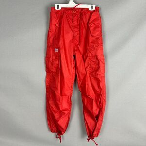 Red Hip Hop Dance Cargo Pants Size 8 Y2K Streetwear Drawstring Pockets Baggy